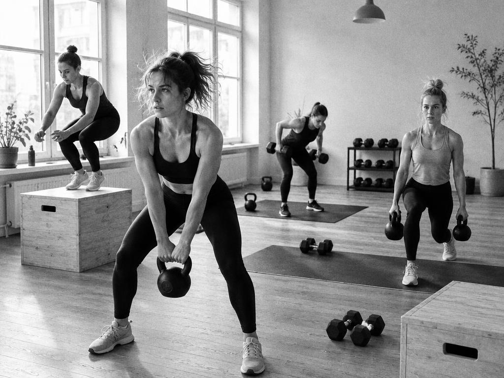 Kružni trening — stanice s utezima u studiju